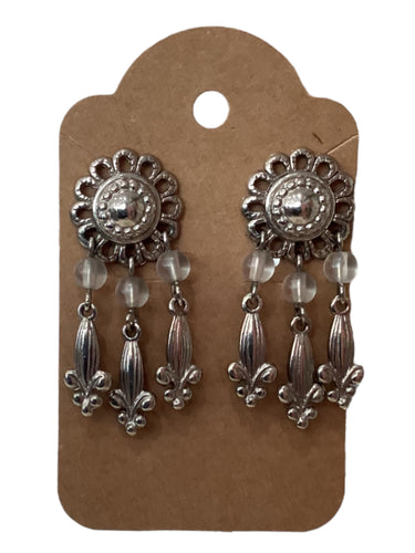 Vintage Dangle Earrings - Silver Flower
