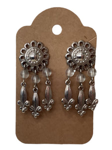 Vintage Dangle Earrings - Silver Flower