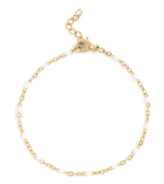 18K Gold PVD Stainless Steel White Confetti Chain Bracelet - Gold