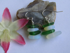 Green & Moonstone Opal Sea Glass Pebble Earrings