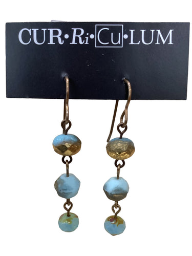 Mint Blue & Gold Mixed Czech Glass Earrings