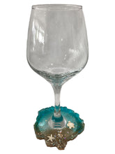 Red Wine Glass with Built-In Coaster - Aqua with Turtles, Starfish
