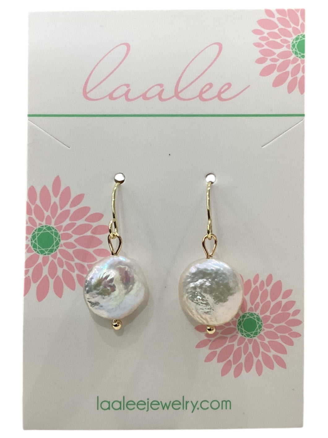 Gold White Freshwater Coin Pearl Earrings