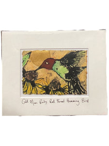 Gold Moon Ruby Red Throat Humming Bird - Original - 8" x 10"