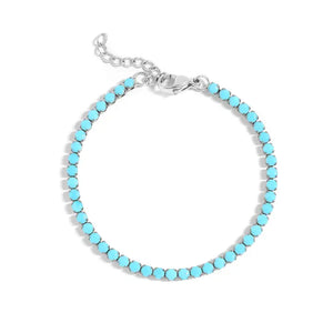 Stainless Steel Turquoise Rhinestone Tennis Chain Bracelet