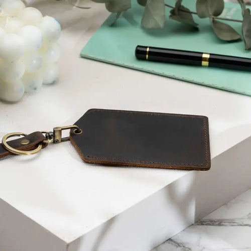 Genuine Leather Luggage Tags - Dark Brown