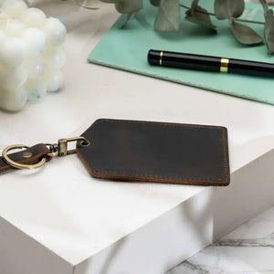 Genuine Leather Luggage Tags - Dark Brown