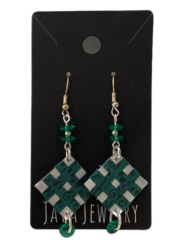 Green/Silver Square Earrings