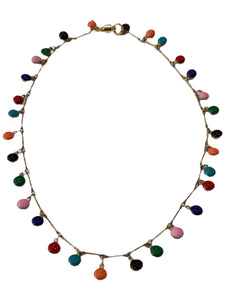 Single Stranded Drop Enamel Necklace - Gold/Multi