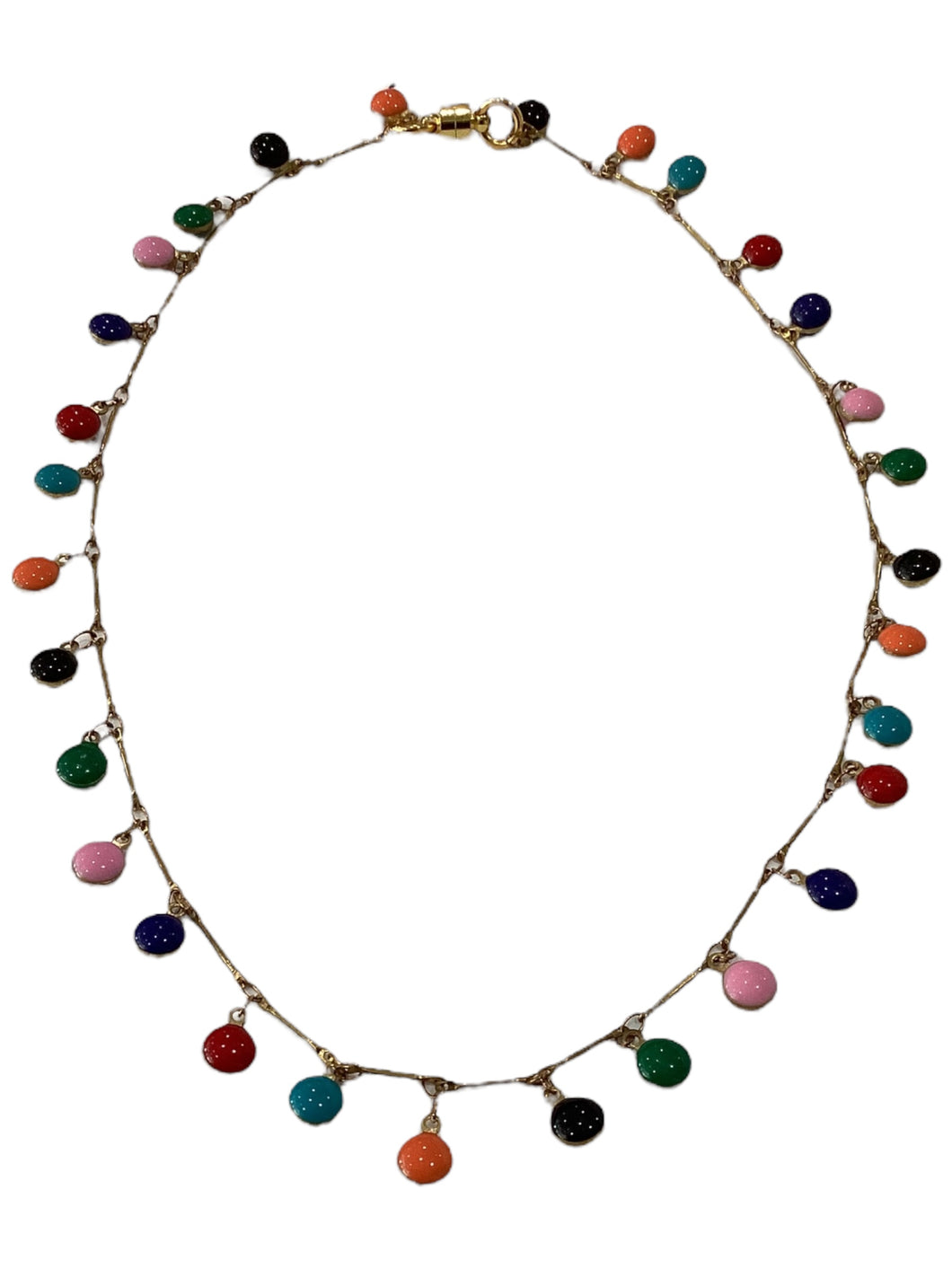 Single Stranded Drop Enamel Necklace - Gold/Multi