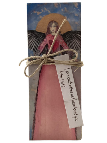 Small Wood Block Angel - Love each other as I have loved you. John 15:12