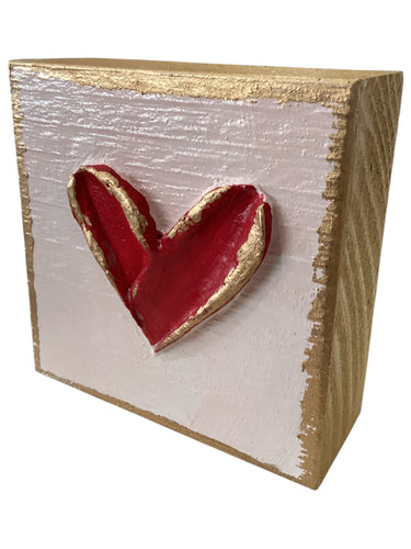 Heart Textured Wood Block - Red Heart/Pink