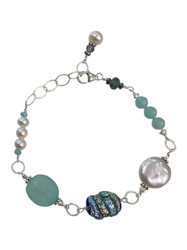 Lampwork Bead with Aqua Chalcedony Bracelet