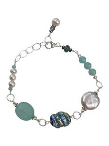 Lampwork Bead with Aqua Chalcedony Bracelet