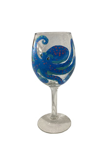 Blue Octopus Wine Glass