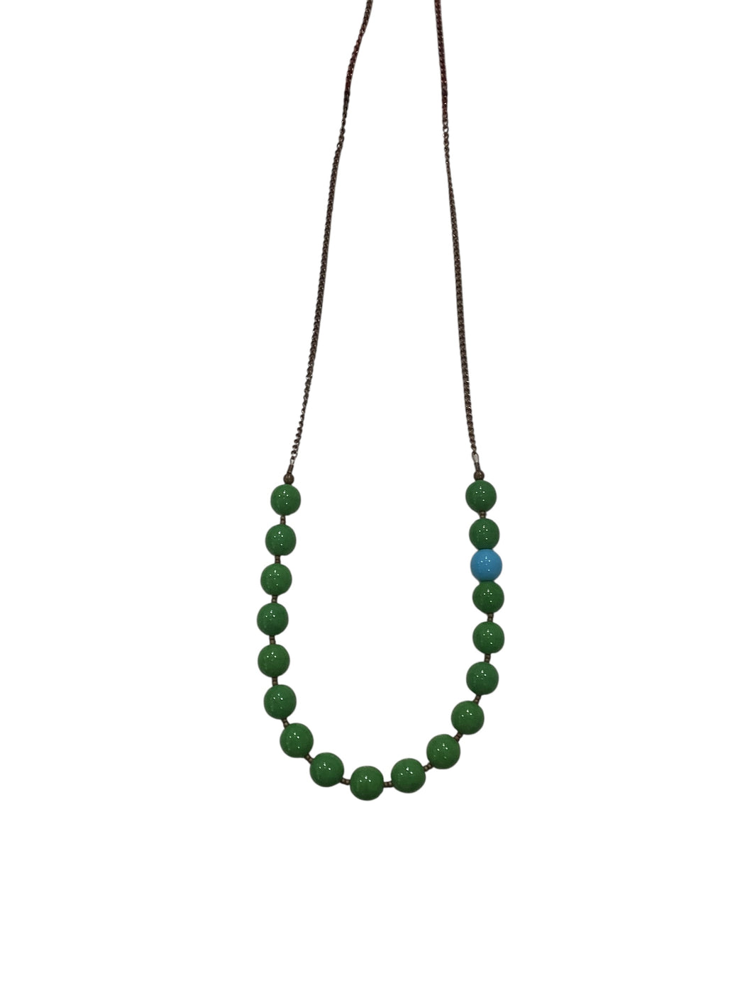 Kelly Green + One Blue Bead Czech Glass Necklace