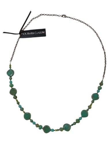 Aqua Coin and Mixed Green Czech Glass Necklace - 24