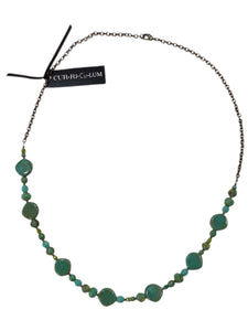 Aqua Coin and Mixed Green Czech Glass Necklace - 24"