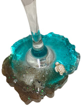 Wine Glasses with Built-in Coaster - Aqua with Turtle & Shells