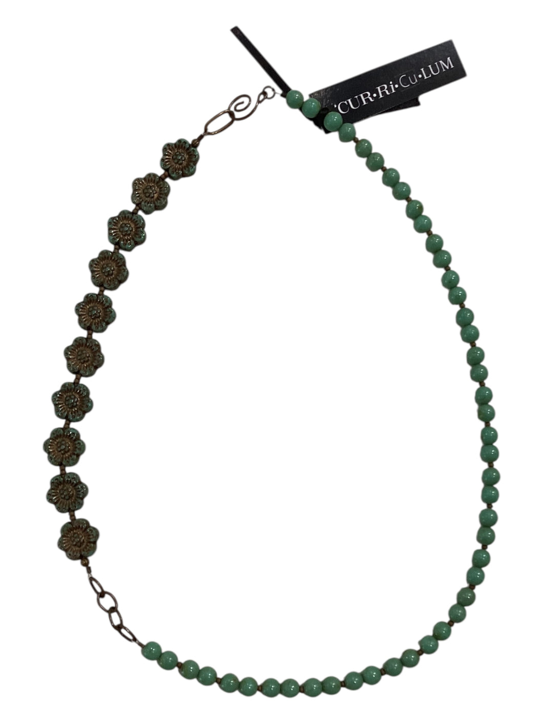 Dark Green Wild Rose Czech Glass Necklace with Side Clasp