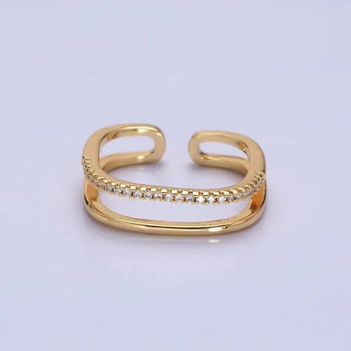 Gold Clear Micro Paved Cubic Zirconia Square Double Band Ring