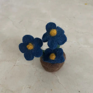 Felted Wool "Daisies in Pot" Ornament - Blue