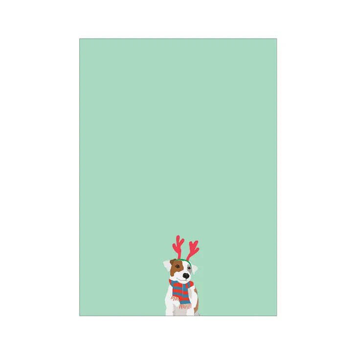 Winter Jack Russell Terrier with Antlers Holiday Notepad