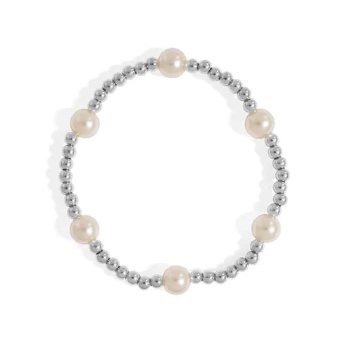 18K Gold PVD 8mm Kiska Glass Pearl Stretch Bracelet - Stainless