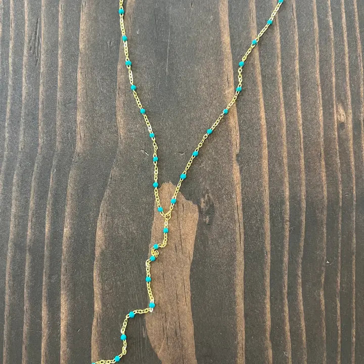 Turquoise Micro Beaded Crystal Lariat