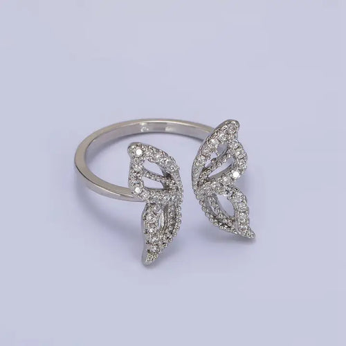 Gold Filled Clear Micro Paved Cubic Zirconia Open Butterfly Ring - Silver