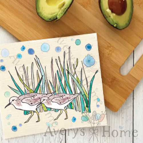 Sandpipers & Beach Grass Swedish Dishcloth