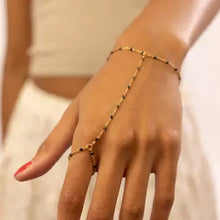 18K Gold PVD Stainless Steel Black Beaded Hand Chain - Gold