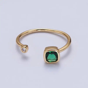 Double Mini Cubic Zirconia Adjustable Gold Ring - Green