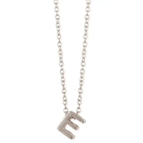 Silver Initial Charm Necklace - Letter E