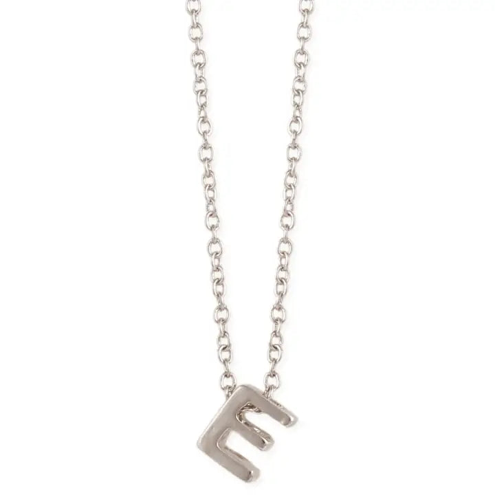 Silver Initial Charm Necklace - Letter E