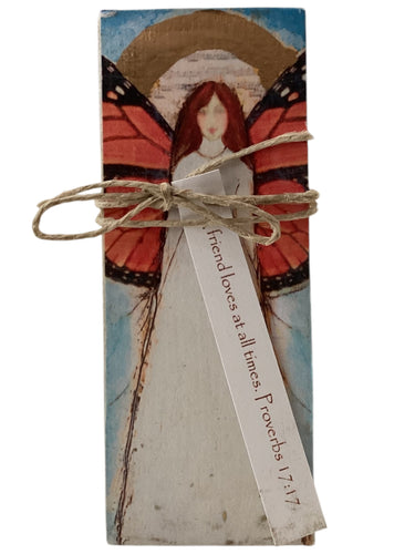 Small Wood Block Angel - A friend loves at all times. – Proverbs 17:17