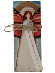 Small Wood Block Angel - A friend loves at all times. – Proverbs 17:17