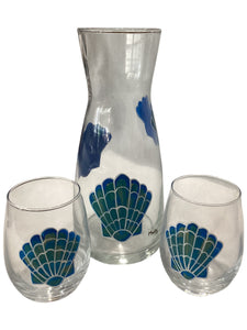 Carafe with 2 Small Glasses - 3pc Set - Scallop Shell