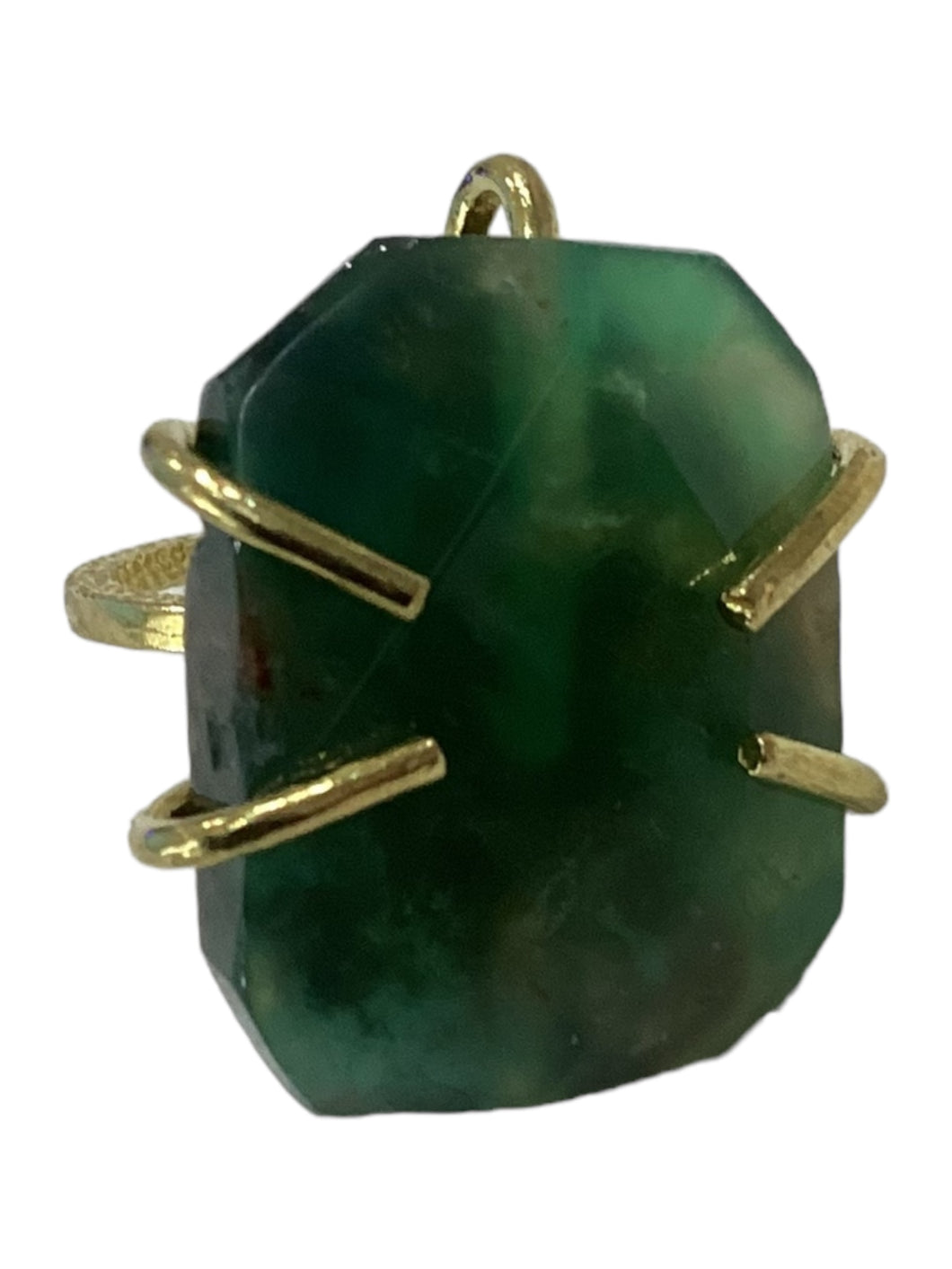 Gemstone/Brass Adjustable Ring - Chrysoprase