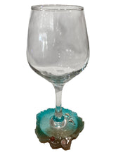 Beachy Wine Glass with Built-In Coaster - Aqua w/ Dolphins