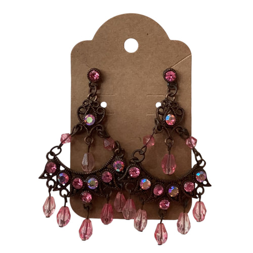 Vintage Dangle Earrings - Pink Stone