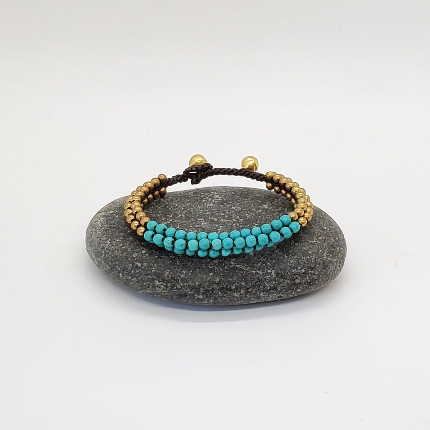 Stone Cluster Beaded Bracelet - Turquoise