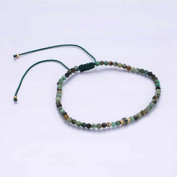 14K Gold Filled Moss Agate Multifaceted Green Rope Adjustable Friendship Bracelet