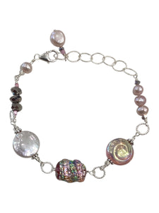 Lampwork Bead with Pink Pearls Bracelet