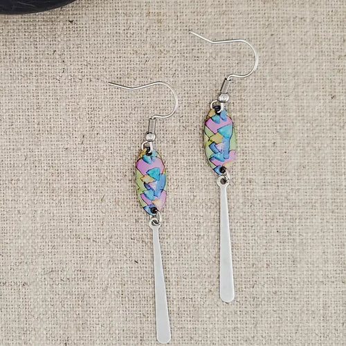 Alcohol Ink Stainless Steel Thin Drop Earrings - Pinks