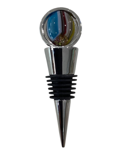 Wine Bottle Topper - Blue/White/Red/Yellow Stripes & Blue