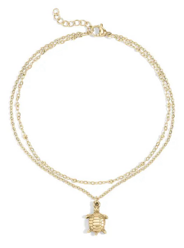18K Gold PVD Stainless Steel Sea Turtle Charm Anklet - Gold