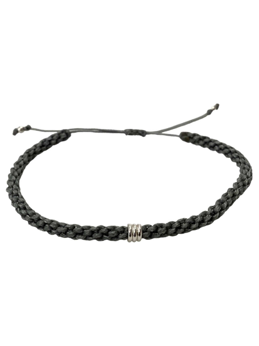 Men's Macrame and Silver Braided Bracelet - Grey