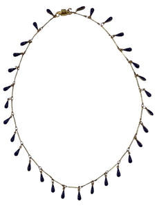 Single Stranded Drop Enamel Necklace - Gold/Navy