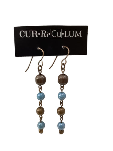 Denim Blue and Brass Bead Earrings